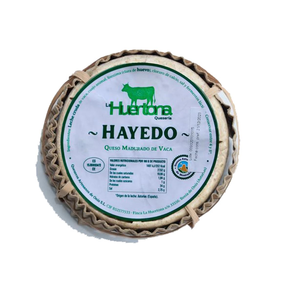 LA HUERTONA Queso Asturiano HAYEDO de leche pasteurizada de vaca, 400 gr., Origen Asturias, Envasado al vacío