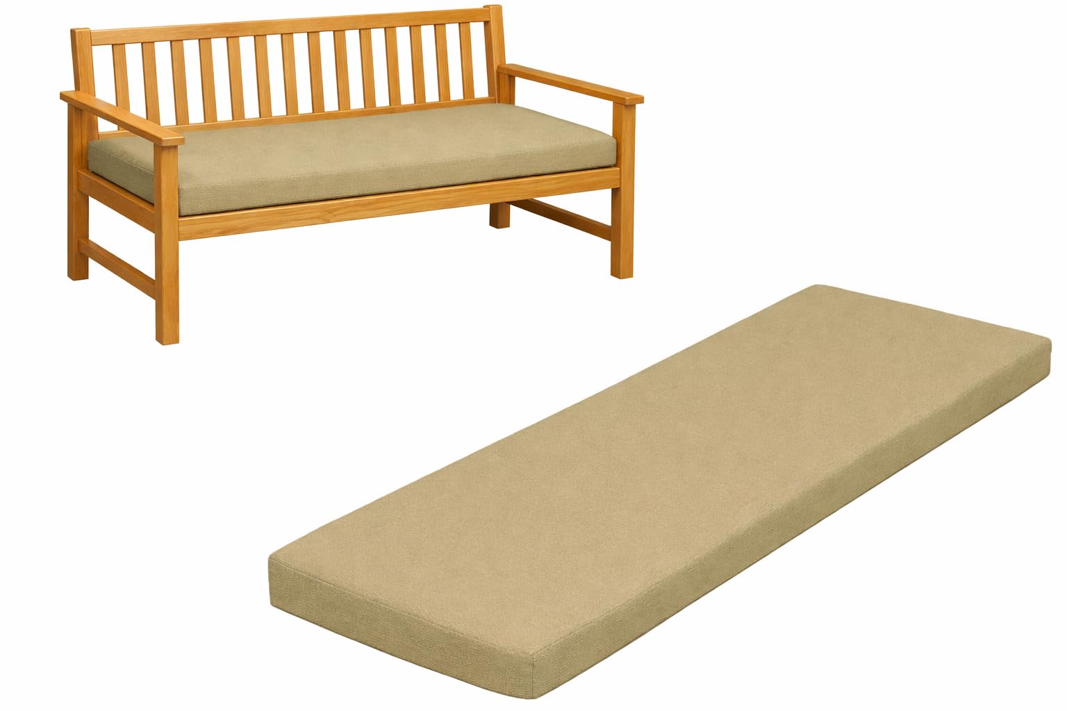 Brillars Large Garden Bench & Sun lounger Seat Cushions - 4 Seater 170cm x 52cm x 6cm - Water-Resistant Covers for Garden Swing - Outdoor & Indoor Long Bench Pillow Cushion (Sand)