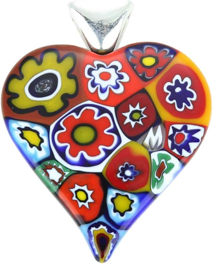 Glass Of Venice Murano Glass Color Splash Millefiori Heart Pendant
