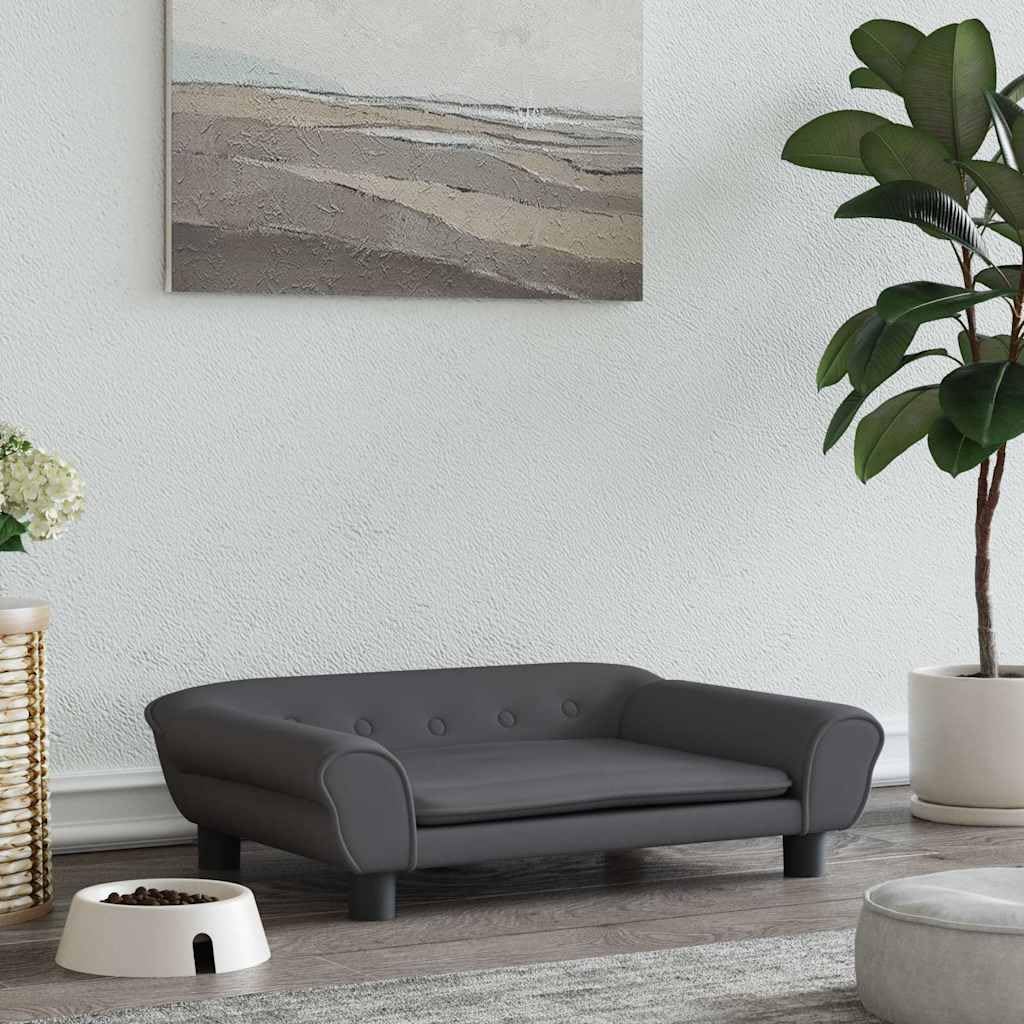 Cama para perro gris oscuro 70x48x22 cm de terciopelo con espuma gruesa, marco de madera de pino macizo y cuatro patas estables, cómodo sofá para mascotas.