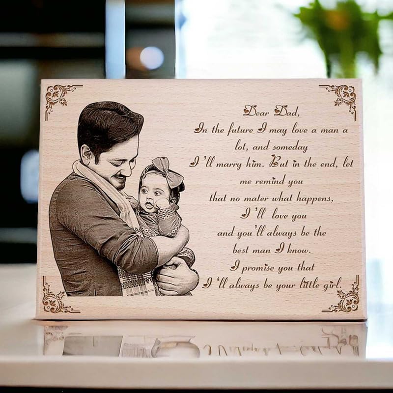 Incredible Gifts India Father’s Day Customized Engraved Wooden Frame Daughter’s Letter for Dad (9x7 Inches, Beige), Tabletop
