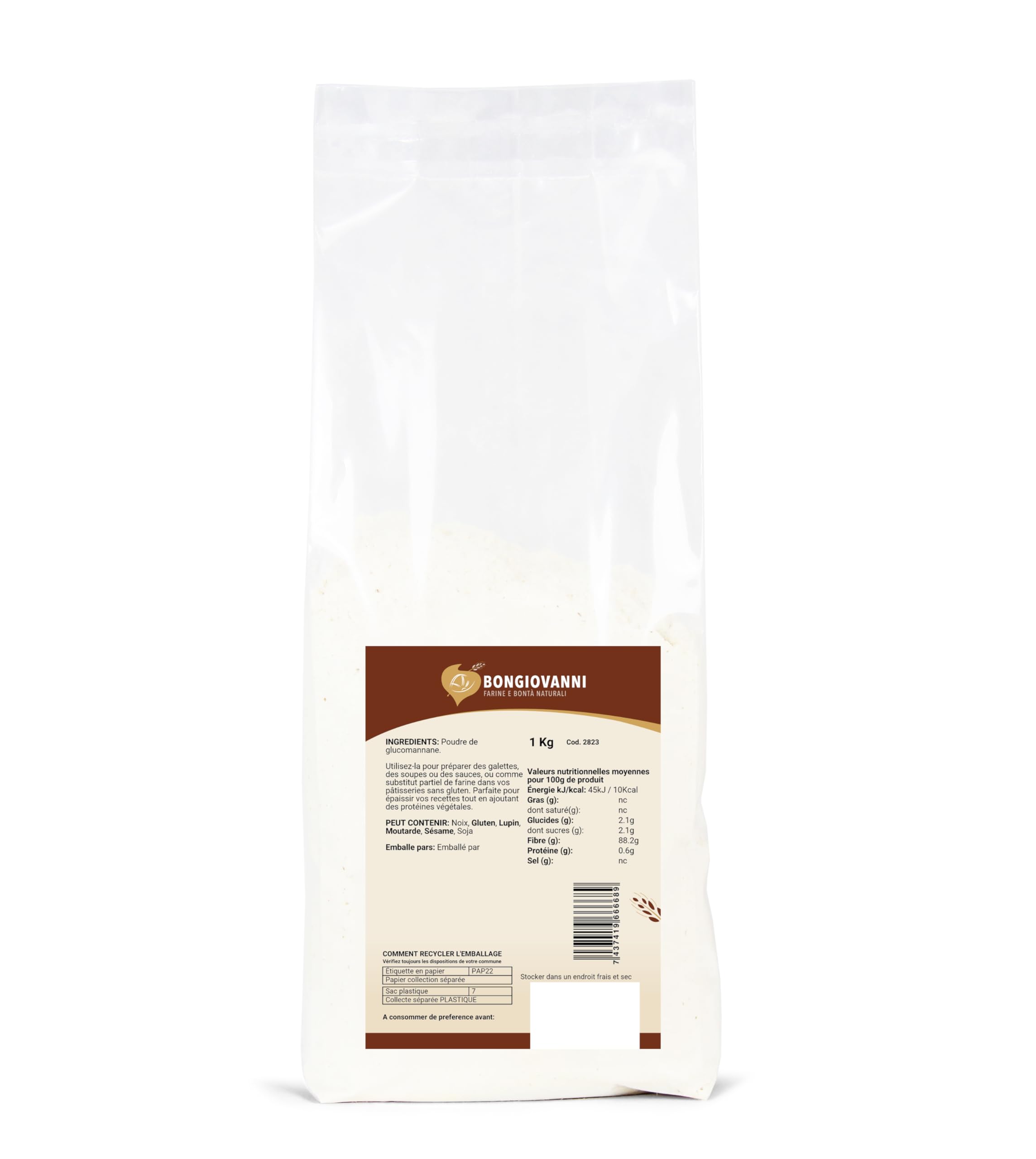 Bongiovanni Farine e Bonta' Naturali Harina de Konjac (Glucomanano en Polvo) 1Kg 1000 g