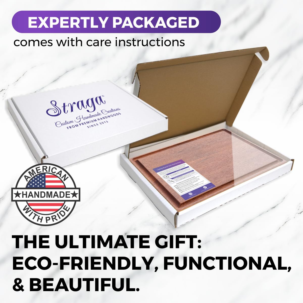 Straga Premium Mahogany Hardwood Cutting Board, 12" x 9" x 0.75", Sustainable Kitchen Essential, Deep Juice Groove, Dual-Function Design, Free Mineral Oil Sample and Sponge Applicator for Easy Care