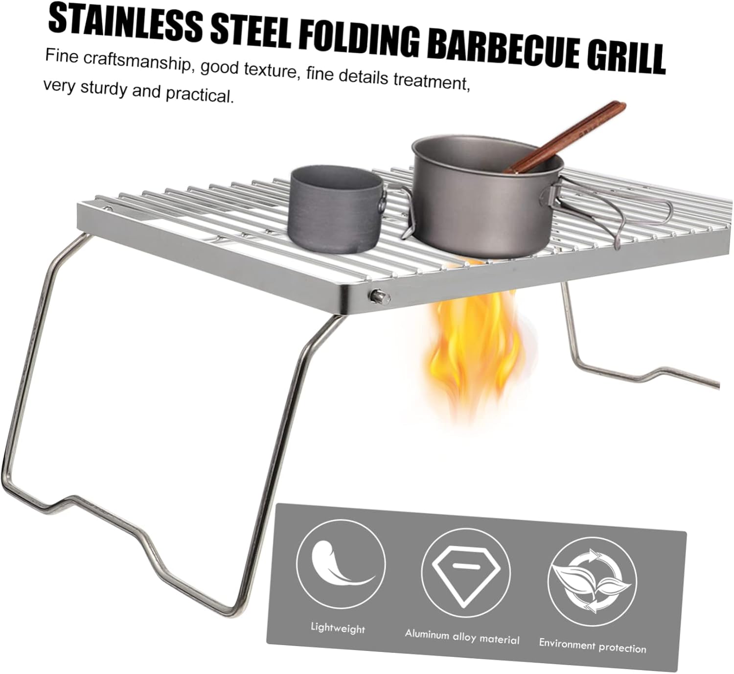 BESPORTBLE Folding Portable Bbq Grill Stainless Steel Outdoor Barbecue Grate for Camping Picnics and Backyard Cooking Space-saving Design Easy to Clean for Family Gatherings