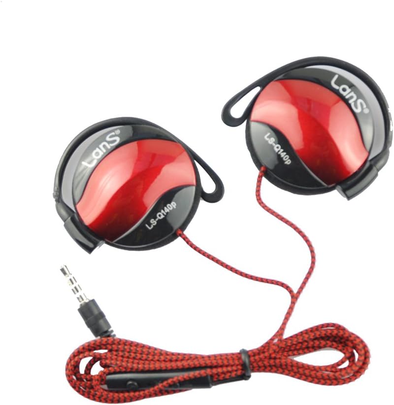 NewSilkRoad Sports Ear Hook Padded Stereo Over The Ear Headphones Headset with Braided Cable Mic Control for Devices with a 3.5mm Input,Retail Package(Red Black)