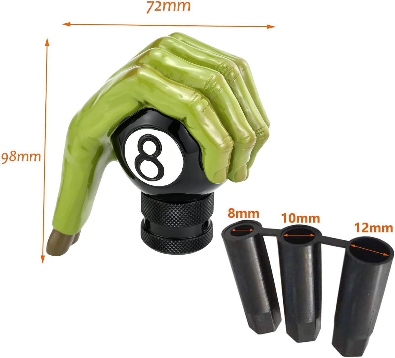 Lunsom 8 Ball Shifter Knob Green Hand Car Transmission Shift Stick Handle Head Fit Automatic Manual Vehicle