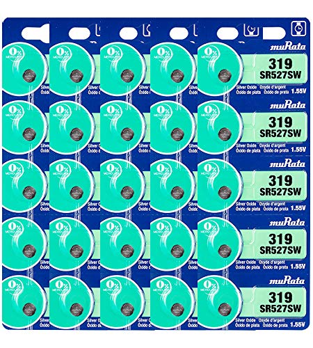 Murata 319 Battery SR527SW 1.55V Silver Oxide Watch Button Cell (25 Batteries)