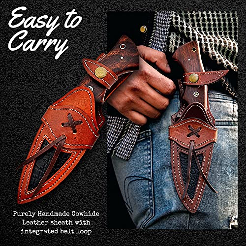 Fh Knives 10 Inch Handmade Fixed Blade Damascus Steel Hunting Knife With Sheath Cool Damascus Knife For Men Non Slip Walnut Wood Handle #TOP7