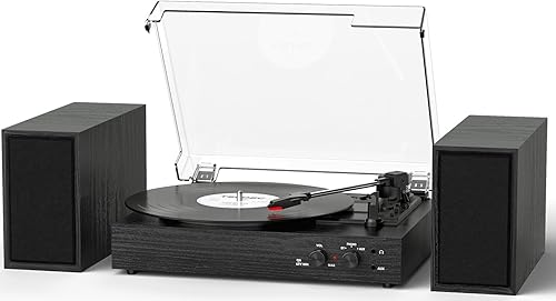 Reproductor de discos de vinilo con altavoces externos, tocadiscos vintage de 3 velocidades con altavoces duales, reproducción de música Bluetooth,
