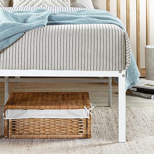 Image of Best Price Mattress 18 Inch Metal Platform Bed Frame, Heavy Duty Steel Slats, White, King