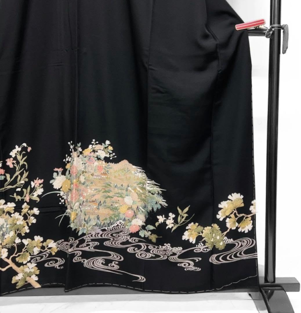 黒留袖 五つ紋 比翼付き 花模様 牡丹 菊 茶屋辻 着物 124a d 【公式通販】