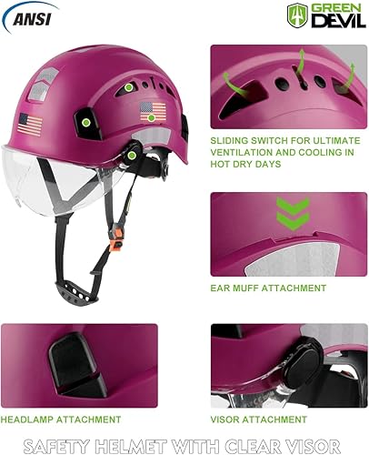 Miniatura 3 de GREEN DEVIL Casco de seguridad con visera ajustable, ligero, ventilado, ABS, para hombres y mujeres, suspensión de 6 puntos, aprobado por ANSI
