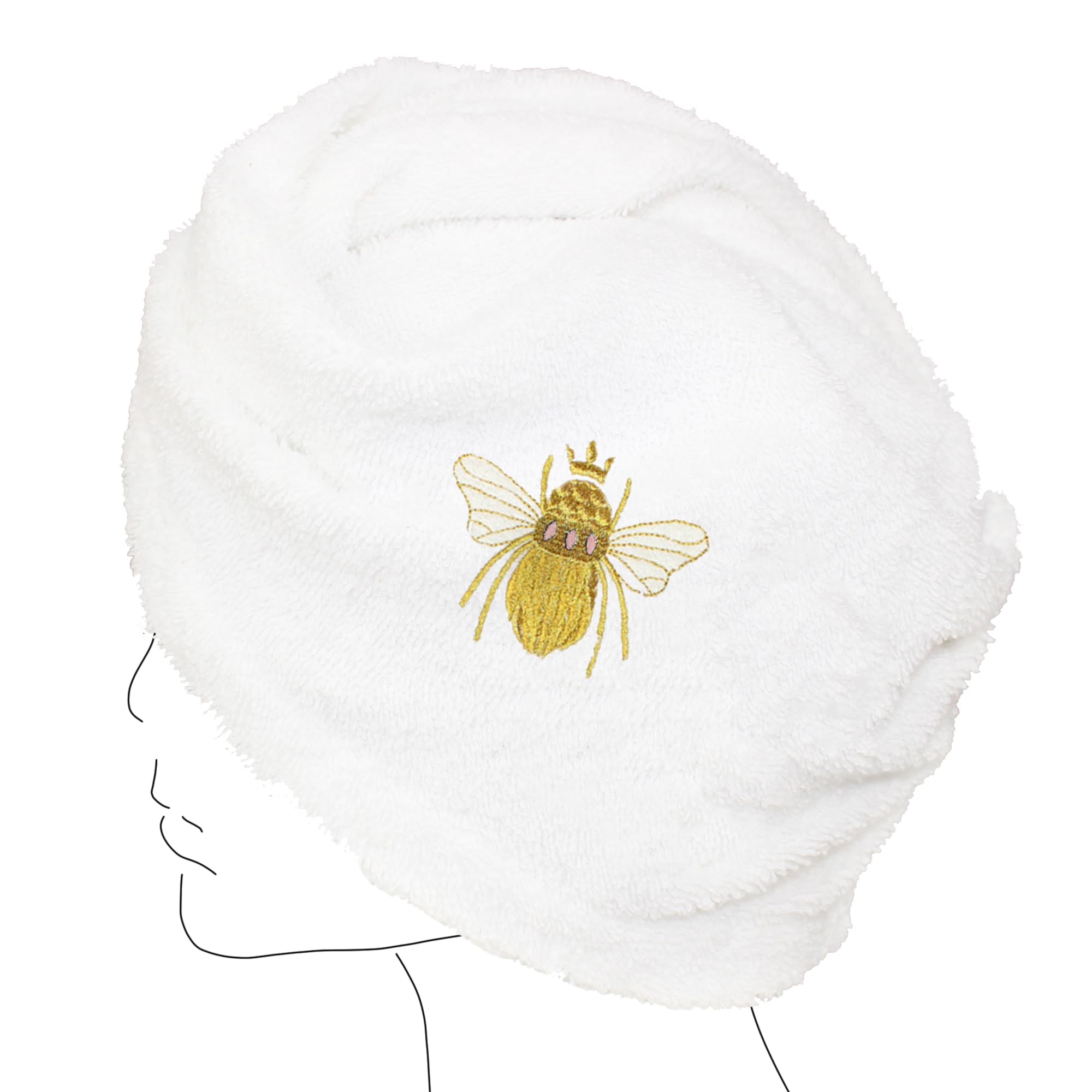 Teddyt's Women's White Gold Bumble Bee Hair Wrap Drying Towel (White)