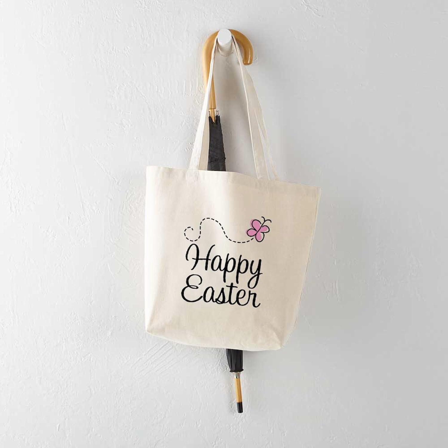 CafePress Happy Easter Tote Bag Reusable Natural Beige Canvas Shopping Bag
