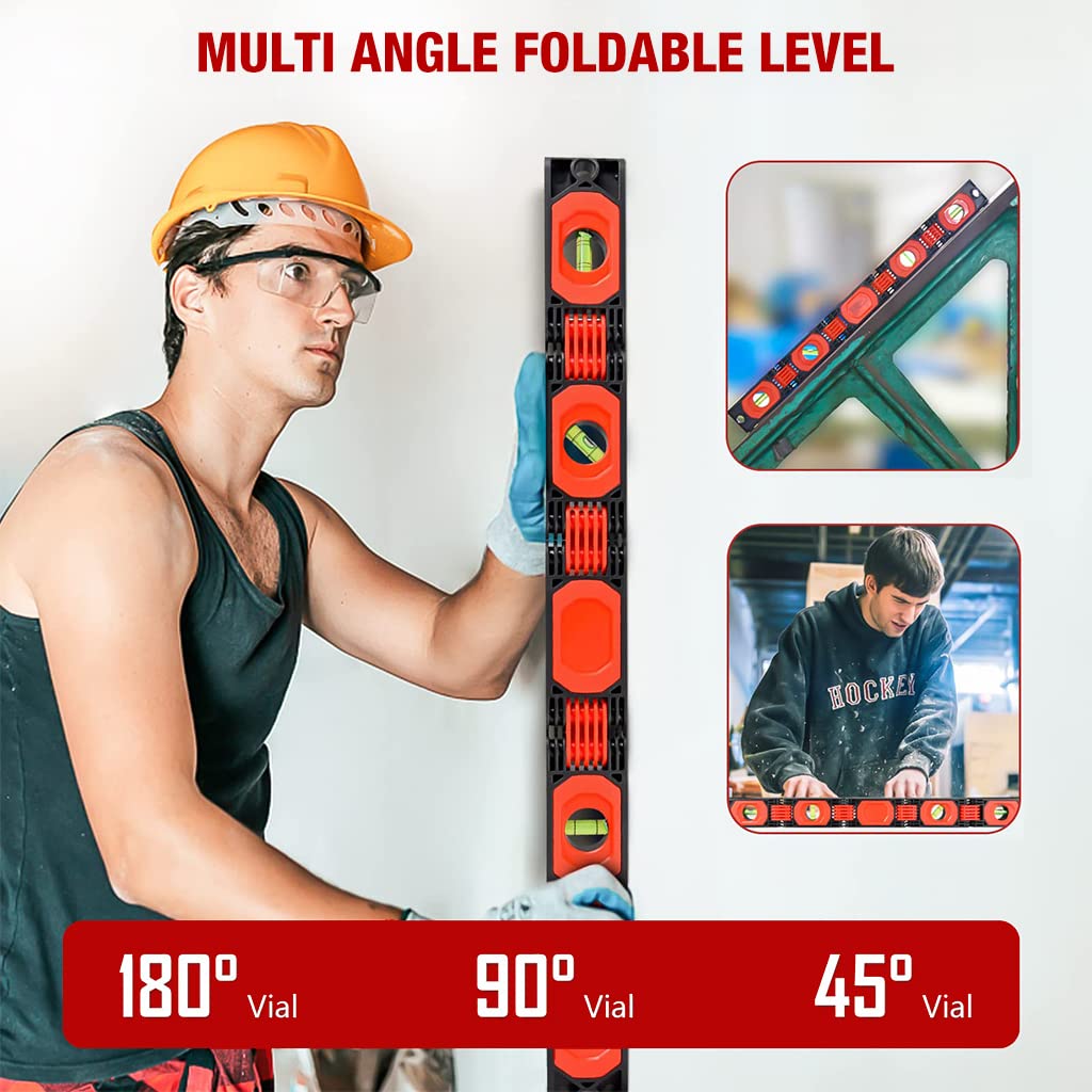 Serplex® 28 Inch Foldable Level with 4 Easy-Read Level Bubbles 45°/90°/180° with Powerful Magnets for Home Improvement, Carpenters, Woodworkers 2