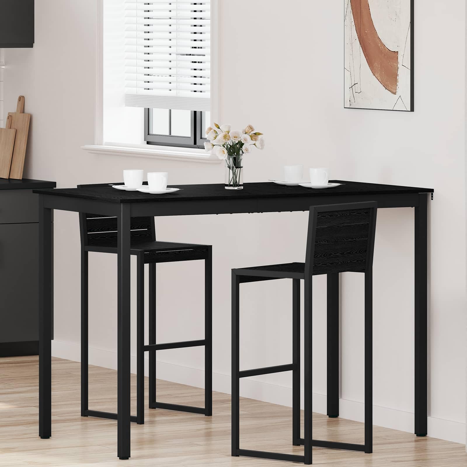 Table à manger bois et métal 150x80cm, grande table de cuisine stable pour repas en famille