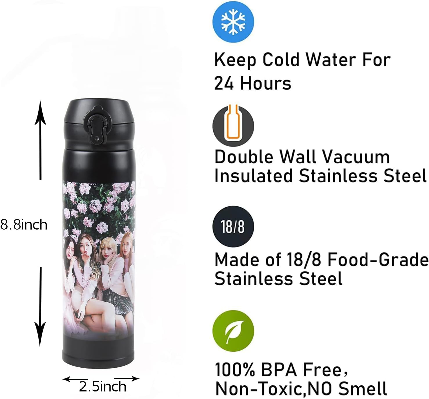 terosmile blackpink Water Bottle kpop17oz 500ML Keeps Liquids Hot