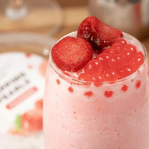 Vista 217 de Tea Zone Popping Pearls. Popping Boba, perlas negras con jugos saborizados, frasco de 7 Lb Azul (Arándano)