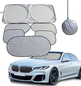 6Pcs Car and SUV Front Windshield Foldable Sunshade, Sunscreen Mat, Silver Cloth 6Pcs All Window