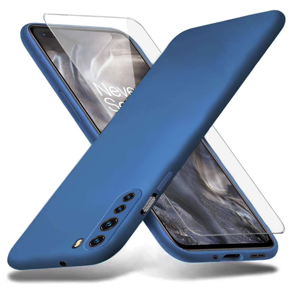 Richgle OnePlus NORD Case & Tempered Glass Screen Protector, Slim Soft TPU Silicone Protective Case Cover Shell For OnePlus NORD 5G - Blue RG80453
