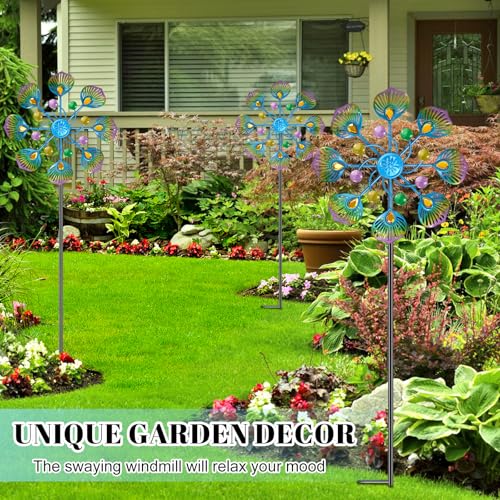 Peacock-Wind-Spinner-Outdoor-Standing-Wind-Sculpture-Yard-Art-Decorations-Metal-Windmill-for-Patio-Lawn-Garden-Decor-1pcs-Blue-Green Peacock Wind Spinner Outdoor Standing Wind Sculpture Yard Art Decorations Metal Windmill for Patio Lawn Garden Decor 1pcs Blue Green