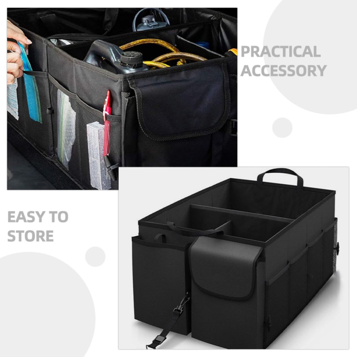 VALICLUD Kofferraum Organizer für Suvs aus Oxford Stoff mit Mehreren Fächern und Taschen Stabil und Einfach zu Verstauen für Autoaufbewahrung im Schwarzen Design