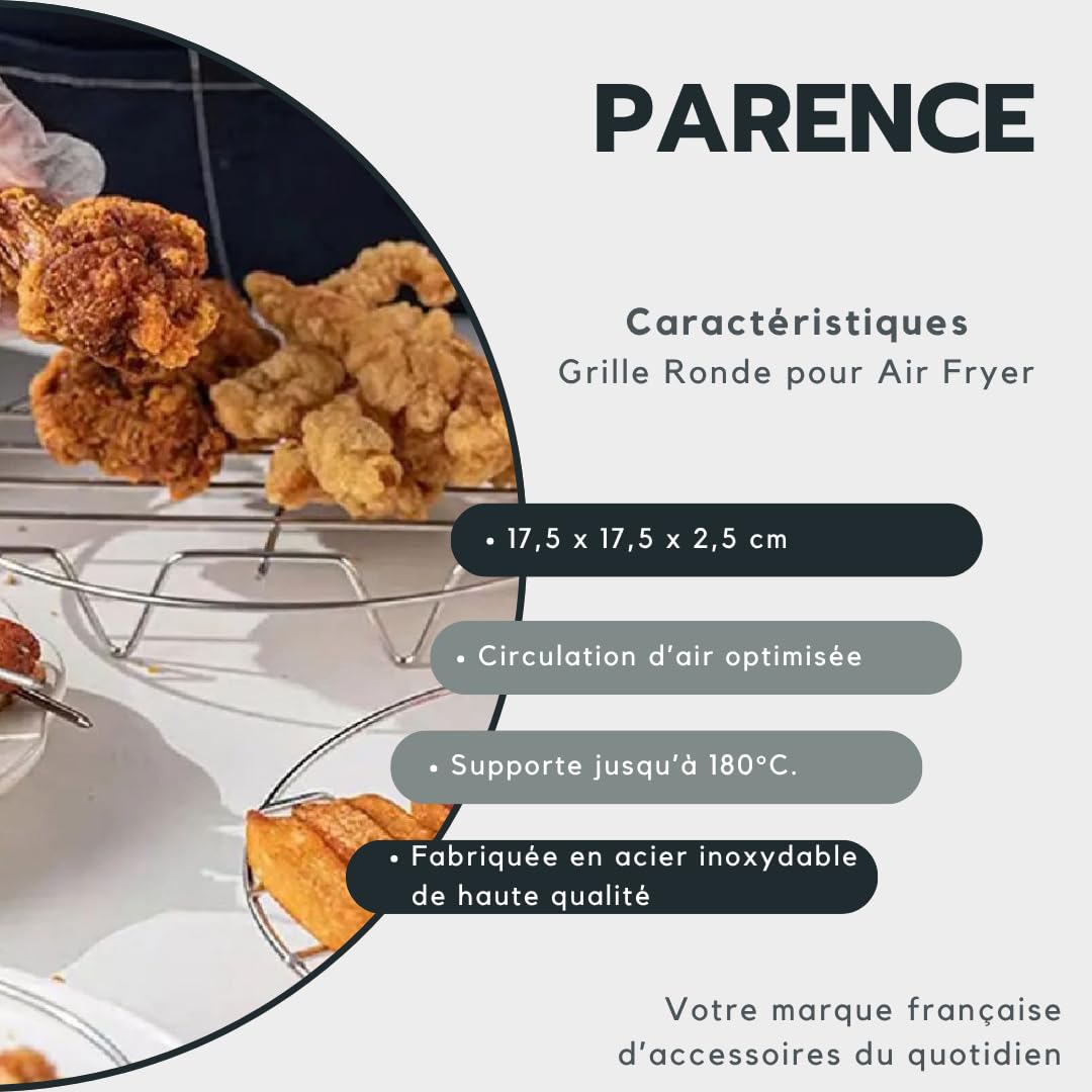 PARENCE.- Okrągły grill do frytkownicy - 17,5 x 17,5 x 2,5 cm - Akcesoria ze stali nierdzewnej do frytownicy, piekarników, parowaru, grilla
