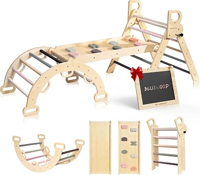 BlueWood Pikler Triangle Set, Foldable Toddler Climbing Toys