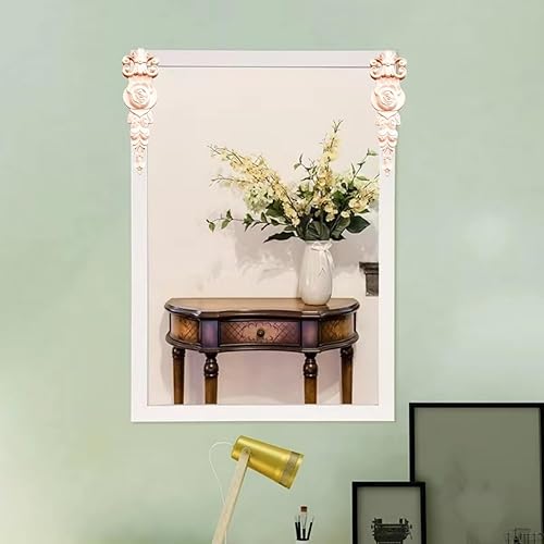 Vista 29 de 4 piezas de apliques de madera tallada en madera Onlays Onlays DIY tallados muebles apliques Onlays sin pintar centro tallado calcomanía para puerta