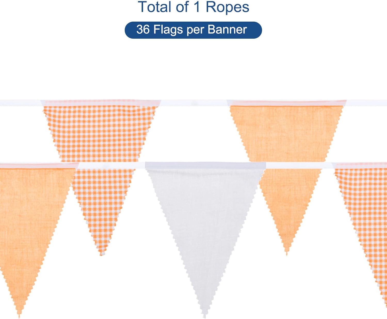 MECCANIXITY 33ft Orange White Plaid Checkered Pennant Banner, 36 PCS Triangle Flags Fabric Bunting Banner for Birthday Wedding Outdoor Garden Decor - Image 4