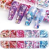 Flowers Nail Glitter Cherry Blossoms Nail Art Sequins 3D Holographic Nail Art Glitter 12 Colors Nail