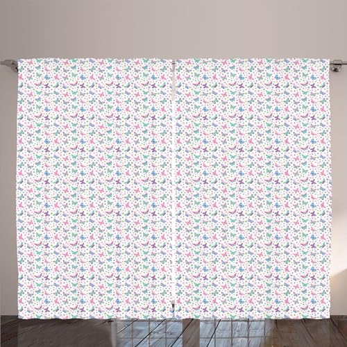 ABAKUHAUS Douche de bébé Rideau Rustique pour Chambre à Coucher avec Bande froncée, Papillons Coeurs Points, Boucles et Crochets, 280 cm x 145 cm,...