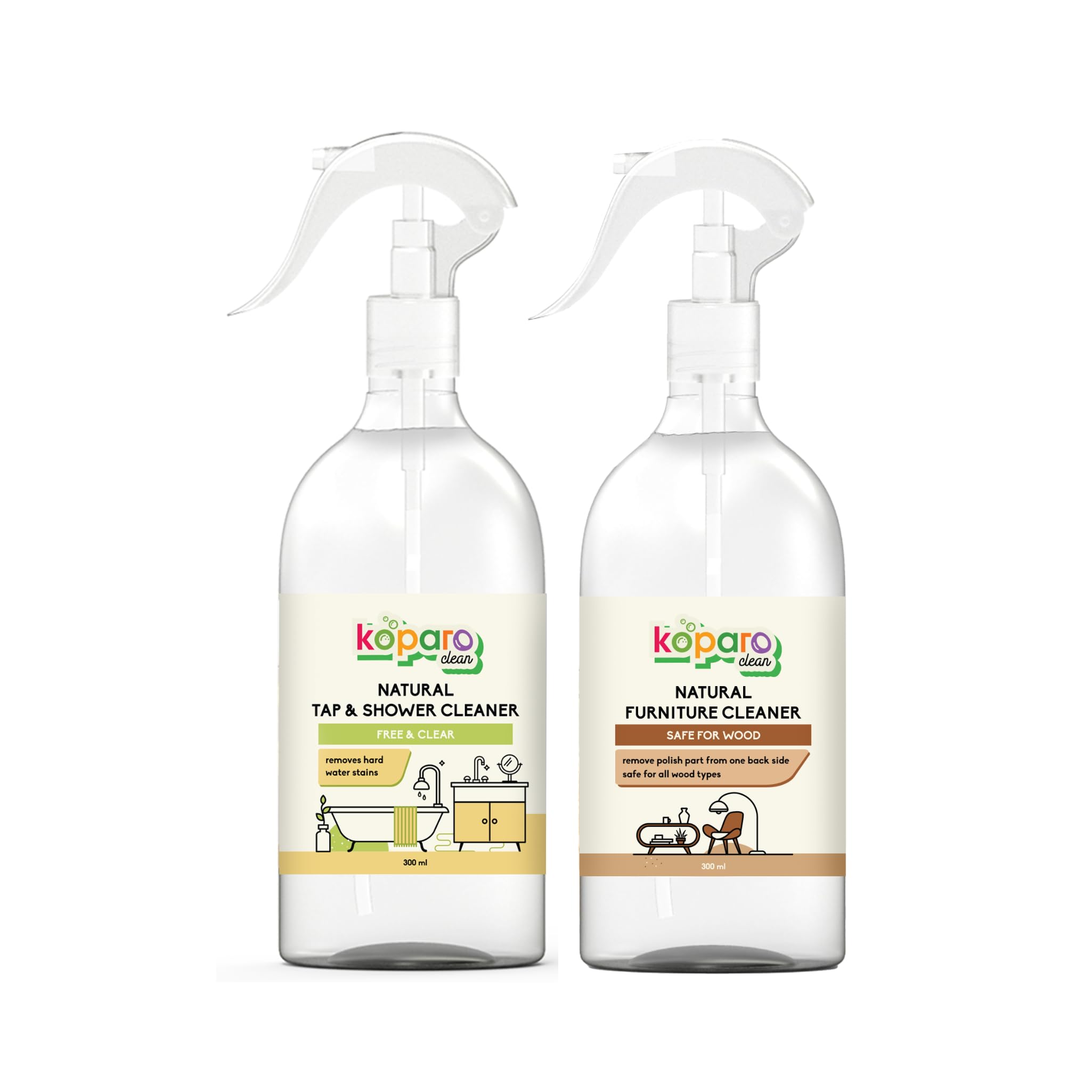 Koparo Natural Furniture Cleaner and Tap and Shower Cleaner | 300 ml Each