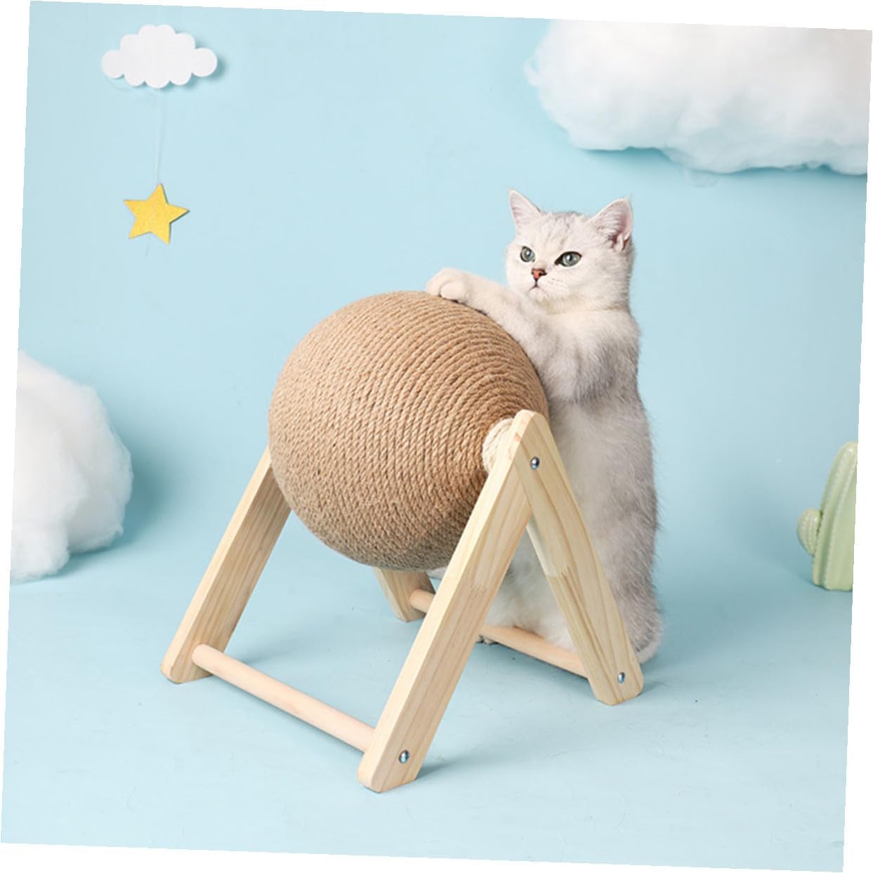 BESPORTBLE Wooden Floor Standing Cat Scratcher with V-Shaped Triangle Scratching Ball Large Size Household Kitten Scratch Board for Indoor Cats Pet Play Supplies