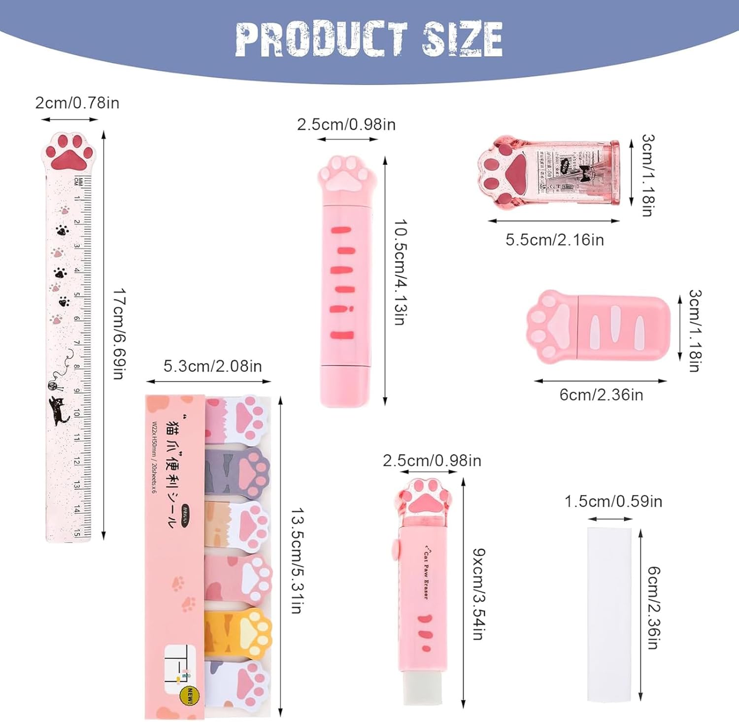 7-Piece Cat Paw Stationery Set,Kawaii Cartoon School Supplies Kit with Sharpener,Retractable Eraser,Dual-Head Correction Tape,Sticky Notes,Ruler & Eraser Refills for Cat-Loving Students & Office Use 3 61ESfha5WdL. AC SL1500