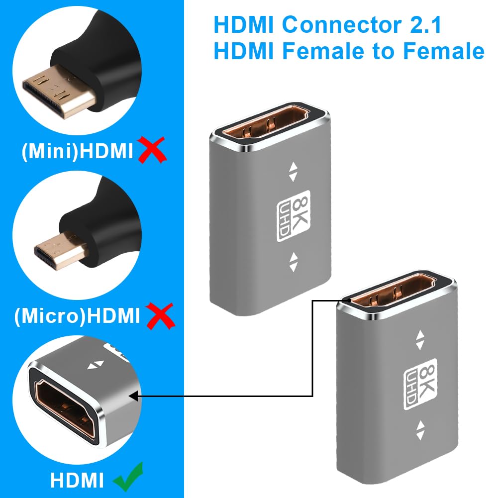 AXFEE 2Pezzi Adattatore Mirco Femmina a HDMI Femmina, Adattatore da HDMI, Compatibile con Porta HDMI, Prolunga HDMI Supporto 8K/@60HZ, Risoluzione 1080p, per PC,Tablet,Videocamere, Monitor,TV