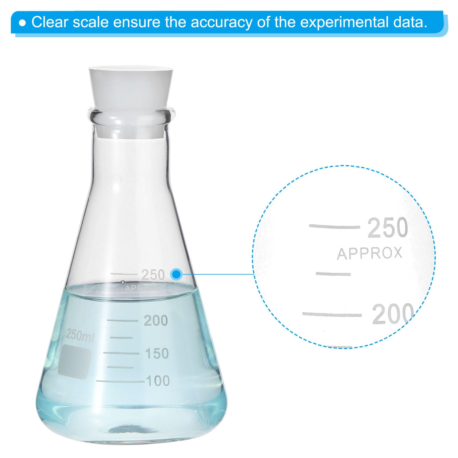 PATIKIL Erlenmeyerkolben 2 Set 250ml 8.5oz Schmalhals Messkolben Mit Silikonstopfen Borosilicatglas Kolben Mit Aufgedruckter Skala Für Laborversuche Chemie Wissenschaft
