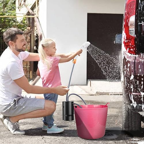 Miniatura 4 de Ducha portátil para campamento, 4400 mAh, recargable por USB, IPX7, impermeable, bomba de ducha con batería + cubo plegable para campamento