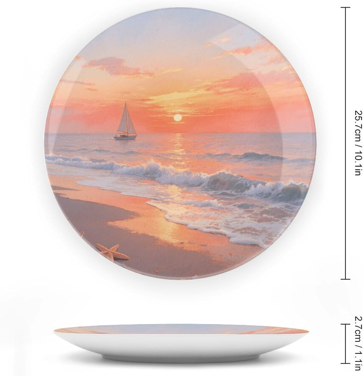 Bone China Decorative Plates A Sunset at The Seaside Ceramic Decorative Plate Wall Decor with Display Stand Ceramic Ornaments for Wall Hanging Decoration