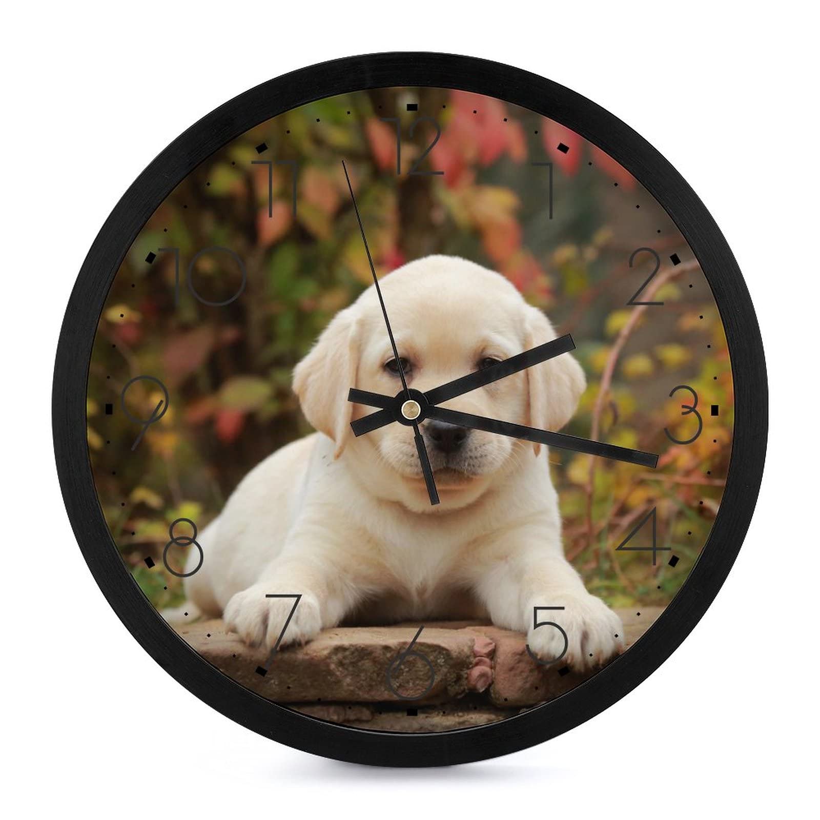 Horloge murale ronde Golden Retriever grands chiffres salon chambre