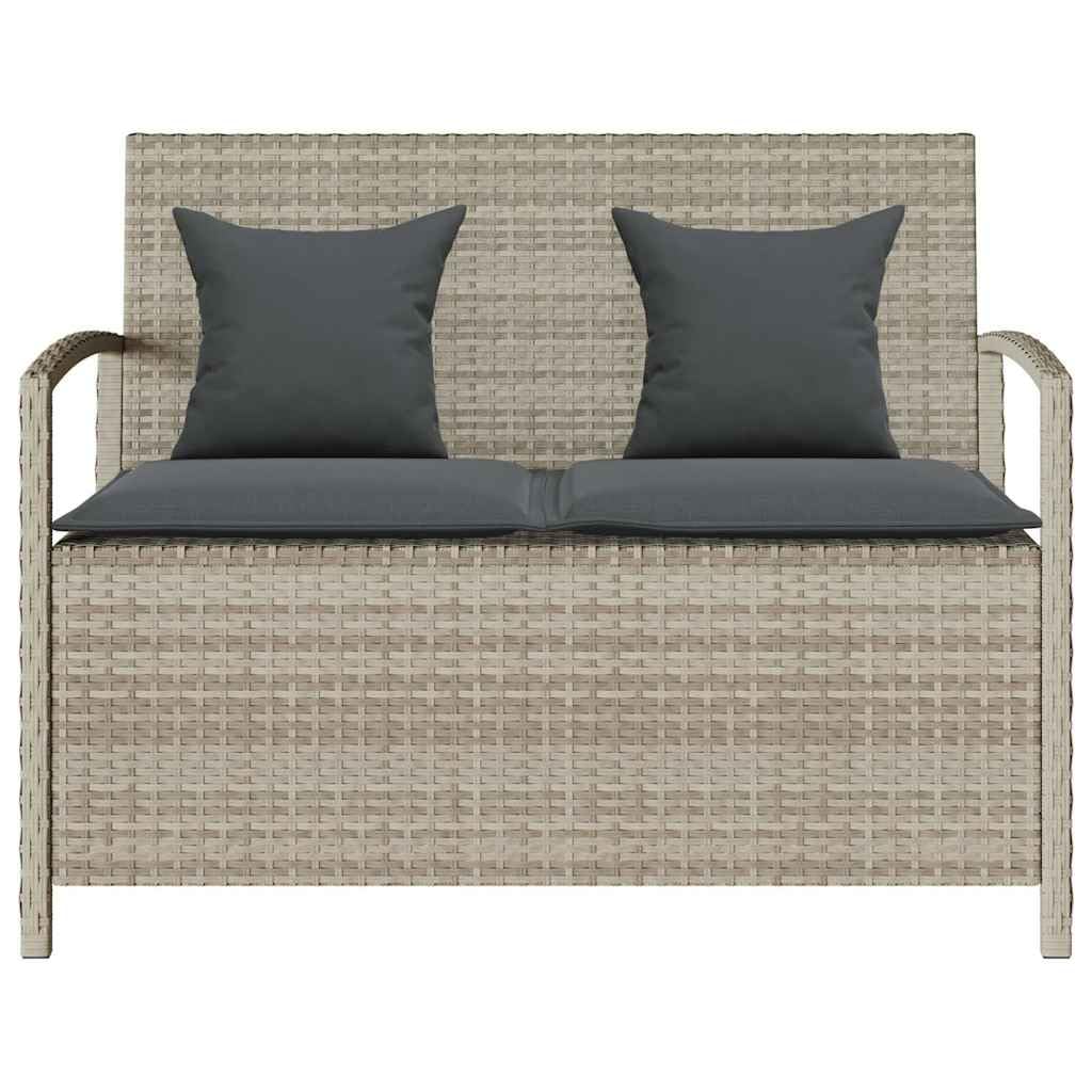 SYDE Banco de Jardín con Almacenaje, Ratán Sintético, Gris Claro | Asiento Exterior con Cojín Desenfundable, Bolsa Impermeable, Resorte de Gas, Lavable