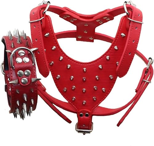 Collares de perro con tachuelas de piel sintética, arneses a juego para perros medianos y grandes, Pit Bull, Mastín, Boxer, Bull Terrier (espigas