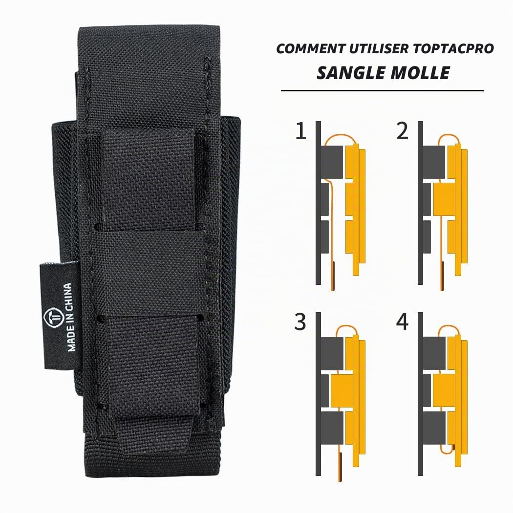 Support Molle pour Lampe de Poche Pochette à Chargeur Pochettes Tactiques Flashbang Pochettes d'outils Portables Multi-usages 500D Nylon (Black)