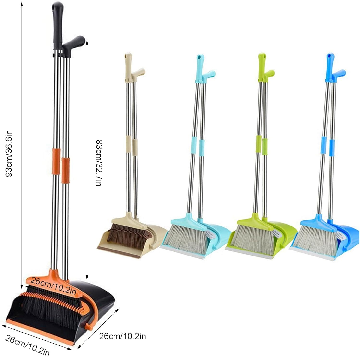 Broom and Dustpan Combo Set for Home, Self-Cleaning with Dust pan Comb Teeth to Clean Hair for Room Kitchen Office Lobby, Indoor & Outdoor Sweeping,Green