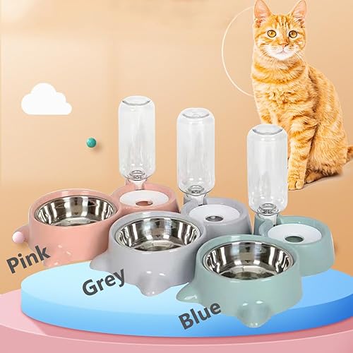 Miniatura 6 de Juego de cuencos para perros, cachorros y gatos con dispensador de agua y tazón de acero inoxidable desmontable por gravedad, alimentador y bebedero