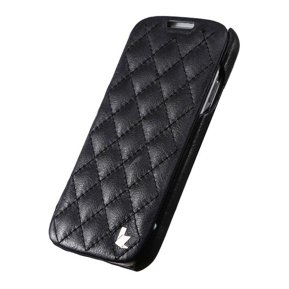 Jisoncase JS-SM4-03G10 Quilted Genuine Leather Auto Sleep/Wake Up Folio Case for Samsung Galaxy S4 - Retail Packaging - Black