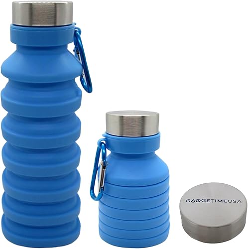 Botella de agua plegable (azul) - Reutilizable, sin BPA, silicona, plegable, portátil y a prueba de fugas, botellas de agua para viajes, gimnasio,