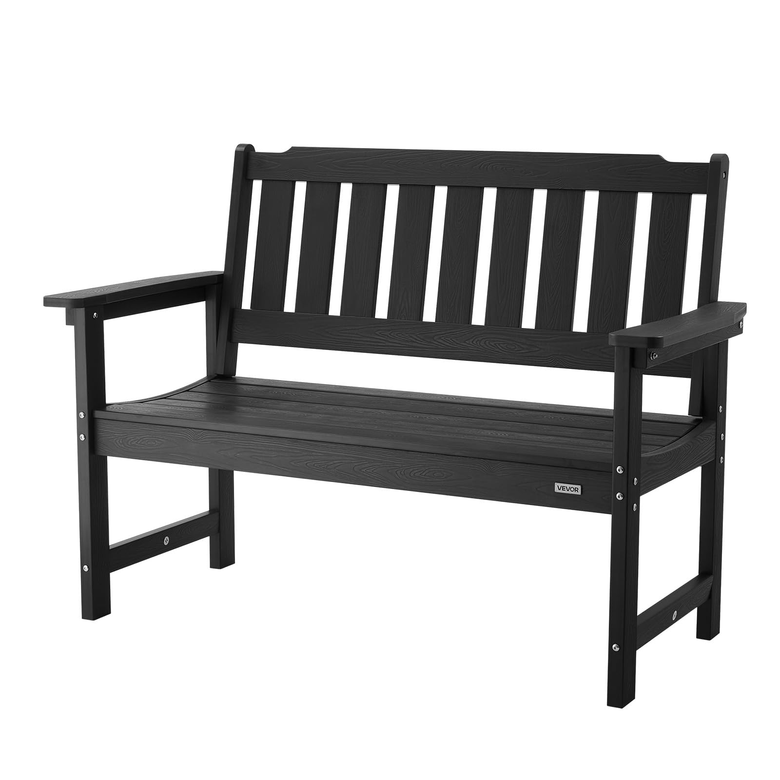 VEVOR Panca da Giardino, Panca da Esterno in Plastica Lunghezza 128 cm Capacità di Carico da 363 kg, Sedia per Esterno con Schienale Braccioli per Cortile, Parco, Giardino, Nero
