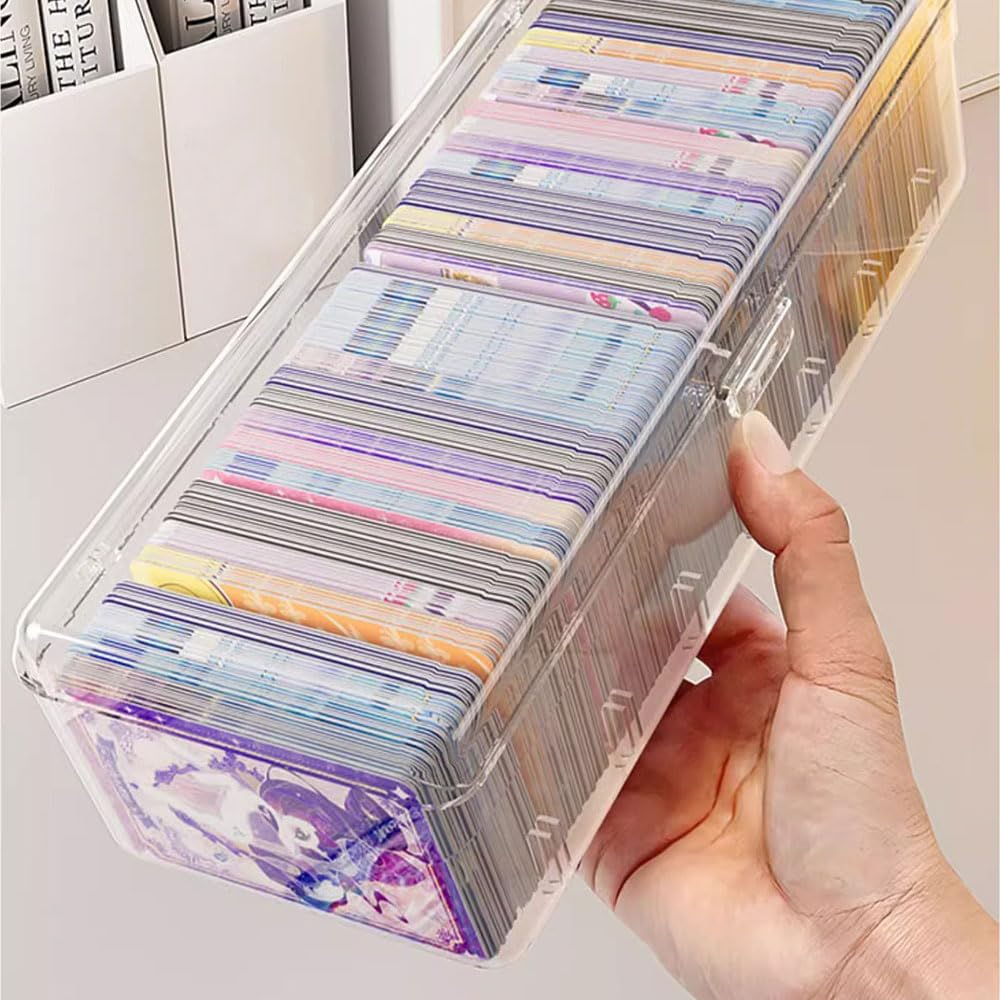 2Pcs Caja para Tarjetas, 24,8 x 10 x 7,5 cm - Organizador Transparente con Separadores Ajustables, Ideal para Tarjetas de Estudio, Tarjeta de Visita, Notas y Tarjeta de Colección