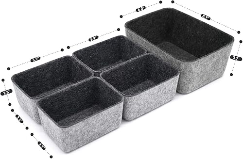 Miniatura 3 de Welaxy Organizador de cajones y compartimentos para almacenamiento de oficina, paquete de 5 unidades (carbón)